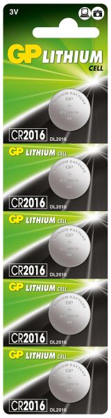 Lithium Button Battery CR-2016 3V  5 pcs in blister /price for 1 battery/ GP