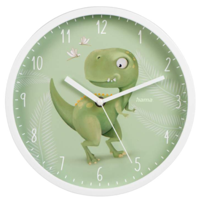 Hama "Happy Dino" Children's Wall Clock, Diameter 25 cm, Low-Noise