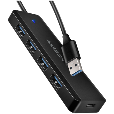 AXAGON HUE-C1A 4x USB3.2 Gen 1 Travel hub, USB-C power IN, w. 20cm Type-A cable
