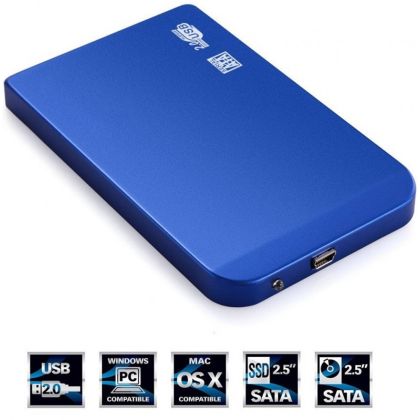 Външен хард диск SSD, 2,5'' SATA, 512 Gb, USB 2.0, Алуминий, Син