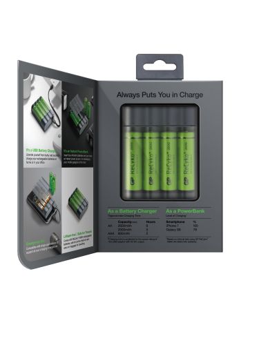 Battery Charger  + power bank 2 IN 1 Charge Anyway  X411 + 4 rechargeable batteries R6 AA 2600mA  GP