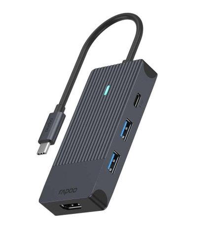 4-портов хъб Rapoo 4 в 1, 2 x USB-A, 1 x  USB-C, 1 x HDMI, Черен