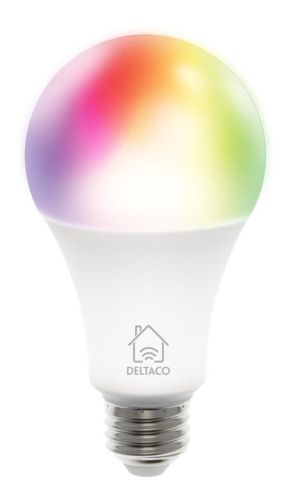 DELTACO SMART HOME RGB LED lamp, E27, WiFI 2.4GHz, 9W, 810lm, dimmable, 16m colors, 220-240V, white