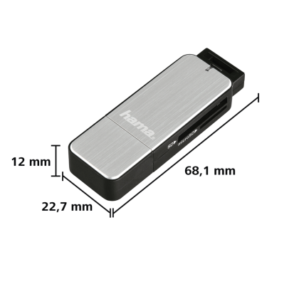 Четец за карти HAMA, USB 3.0, SD/microSD, сребрист