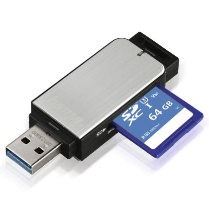 Четец за карти HAMA, USB 3.0, SD/microSD, сребрист