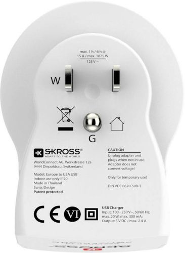 Адаптер SKROSS Europe към USA, USB, Бял