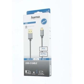 Hama USB-C Cable, USB 2.0, 480 Mbit/s, Metal, 0.75 m