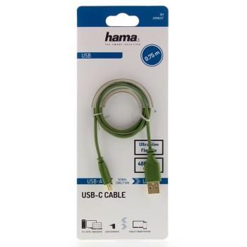 Hama Flexi-Slim Charging/Data Cable, USB Type-C - USB 2.0, 0.75 m, turtle green
