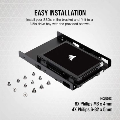 Скоби за монтиране Corsair HDD/SSD Mounting Kit - Dual 2.5" to 3.5", Black
