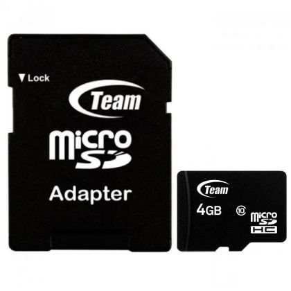 Memory card TEAM micro SDHC, 4GB, Class 10, SD Adapter