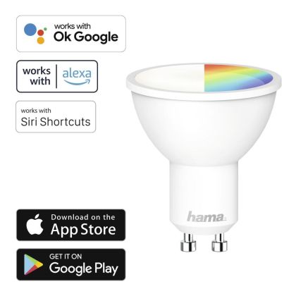 LED крушка HAMA, Wi-fi, 5.5W, 2700 - 6500 K, Димираща, RGB, GU 10, bulb