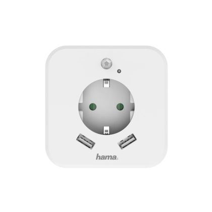 Hama Night Light with Socket and USB, 2.4 A, 2 Outputs, Brightness Sensor