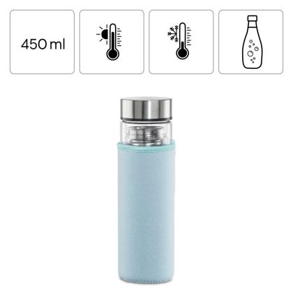 Xavax To Go Glass Bottle, 450ml, with Protective Sleeve, Insert, for Carbonated & Hot/Cold