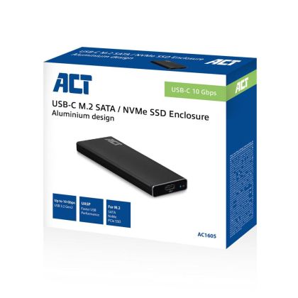 Чекмедже за твърд диск ACT AC1605, M.2 NVMe SSD, USB-C 3.1 Gen2, Черен