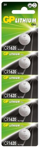 Литиева бутонна батерия GP CR-1620 3V 5 бр. в блистер /цена за 1 бр./ GP