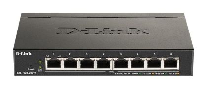 Суич D-Link DGS-1100-08PV2/E, 8 портов PoE 10/100/1000 Gigabit Smart Switch, управляем, за монтаж в шкаф