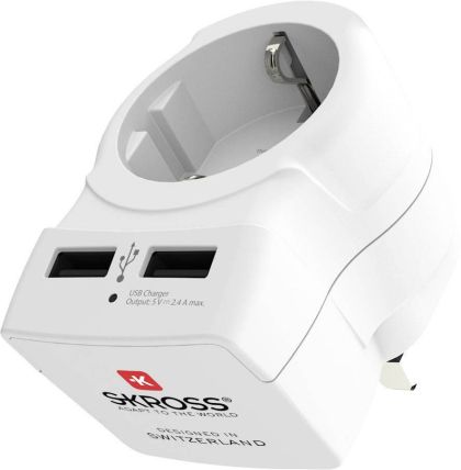 Адаптер SKROSS Europe to UK 1500280, USB, Бял