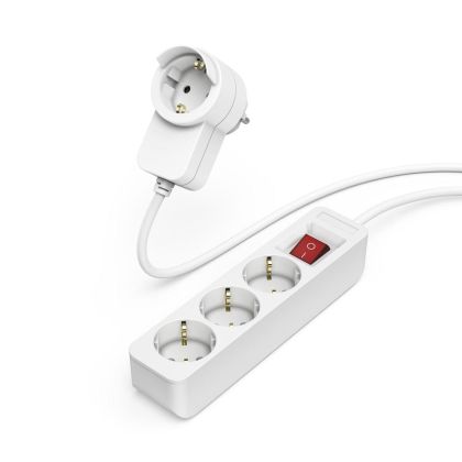 Hama Power Strip, 3-Way, Switch, Additional Socket on Plug, 1.4 m, white