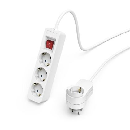 Hama Power Strip, 3-Way, Switch, Additional Socket on Plug, 1.4 m, white