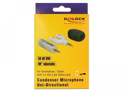 Микрофон DeLock 65893, За смартфон/таблет, 3.5 mm 4 Pin Stereo Jack 90°, Сребрист