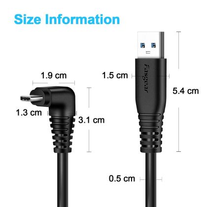 Cable Fasgear USB-C - USB-A, 90 Degree, USB 3.0, 5m for Oculus Quest