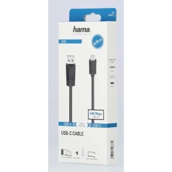 Cable HAMA USB-C plug - USB 2.0 A plug, 0.75 m, Black