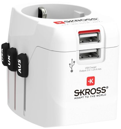 Адаптер SKROSS PRO Light, 2 x USB-A, World, Бял