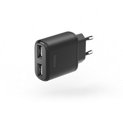 Hama Charger with 2x USB-A Ports, 12 W, black