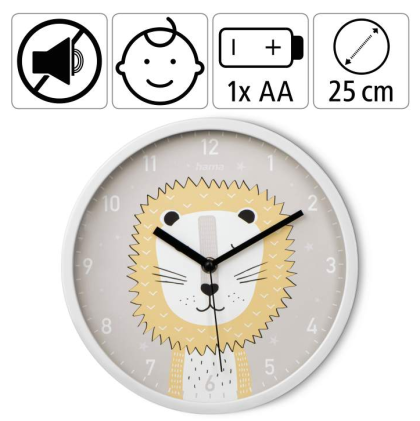 Детски стенен часовник Hama "Lucky Lion", Диаметър 25 см, Безшумен