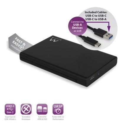 Чекмедже за твърд диск Ewent EW7072, 2.5", SATA, USB-C 3.2 Gen2 (USB 3.1), Черен