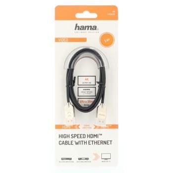 Кабел HAMA Ultra-Slim, HDMI мъжко - HDMI мъжко, Ultra-HD, 4K, 1.0 м, Екраниран, Черен