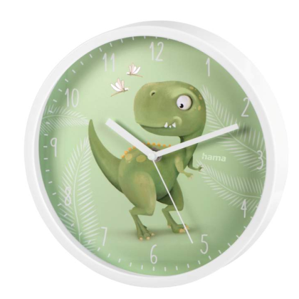 Детски стенен часовник Hama "Happy Dino", Диаметър 25 см, Ниско ниво на шум