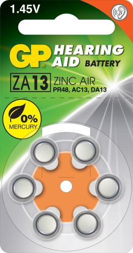 Батерия цинково въздушна GP ZA13 6 бр. бутонни за слухов апарат в блистер