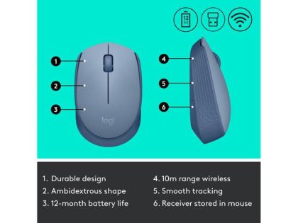 Wireless optical mouse LOGITECH M171, USB, Bluegrey