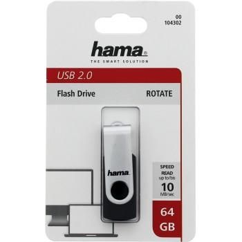 Hama "Rotate" USB Flash Drive, USB 2.0, 64 GB, 10 MB/s, black/silver