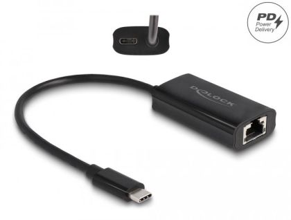 Мрежова карта Delock 61026 USB-C - RJ45, USB 3.2 Gen 1 RTL8153B, Gigabit Ethernet, PD 3.0