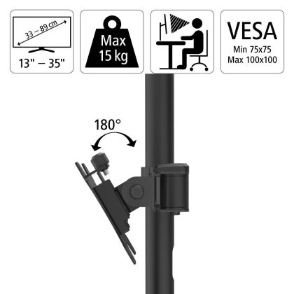 Hama Monitor Holder, 2 Monitors, Height-adjustable, Swivel/Tilt, 13" - 35"