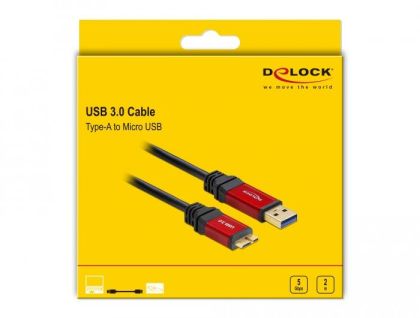 Кабел Delock  USB-A мъжко - USB Micro-B мъжко, 2 м, Premium, Екраниран, Черен
