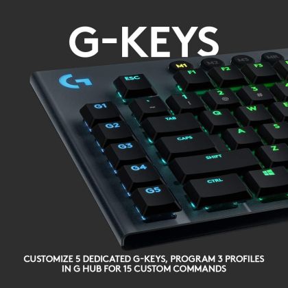 Безжична геймърска механична клавиатура Logitech, G915 Lightsync RGB, Tactile суичове