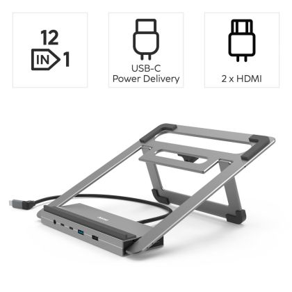 Hama "Connect2Office Stand" USB-C Docking Station, Notebook Holder, 12 Ports