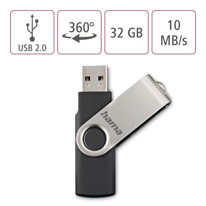 USB памет HAMA Rotate, 32GB, USB 2.0, 10Mb/s,Черен