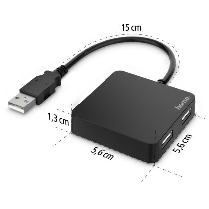USB хъб HAMA, 4 портов, USB 2.0, 480 Mbit/s, Черен