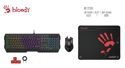 Геймърски комплект Esports A4Tech Bloody B1700, Клавиатура N140N, мишка ES7, Пад BP-50M