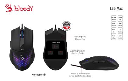 A4tech Gaming mouse bloody L65 Max,12000 cpi, Naraka, Black
