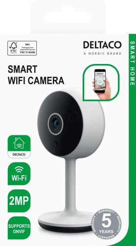 DELTACO SMART HOME WiFi camera with motion detection and 2-way audio, 2MP, IR-night vision, ONVIF, white