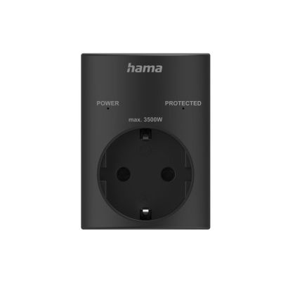 Hama Socket Adapter, Earthed Contact, Overvoltage Protection, Mains Voltage, black