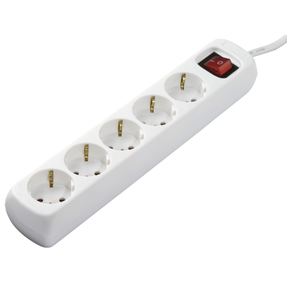 Distribution Panel, HAMA 47842, 5 sockets, with switch, child-proof, 1.4 m, white