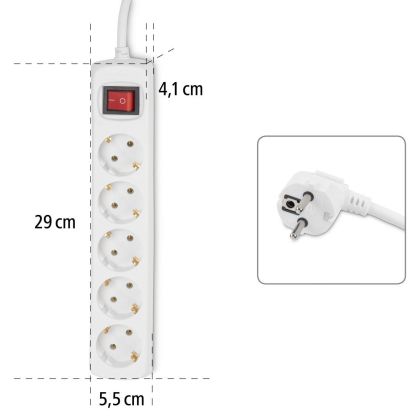 Distribution Panel, HAMA 47842, 5 sockets, with switch, child-proof, 1.4 m, white