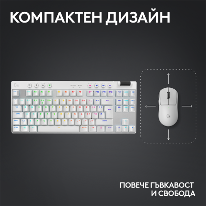 Геймърска механична клавиатура Logitech G Pro X TKL White Lightspeed Tactile Switch