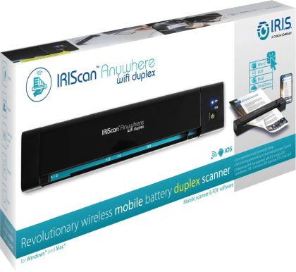 Двустранен преносим скенер IRIS IRIScan Anywhere 6 Wifi Duplex, A4, USB-C, Черен